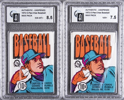 1972 O-Pee-Chee Baseball Unopened Wax Packs GAI-Graded Pair (2)
